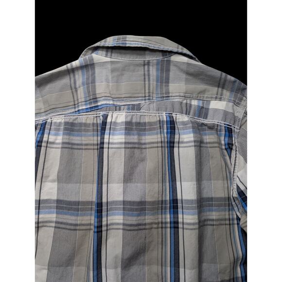 American Rag Cie Blue Plaid Flap Pocket Long Sleeve Western Pearl Snaps Men’s M - Picture 3 of 5